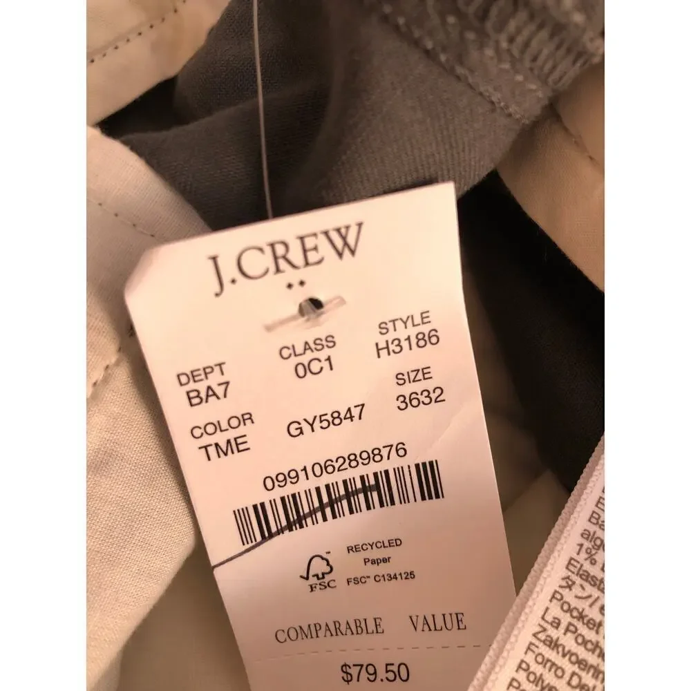 J. Crew Factory Straight Fit Flex Chino Pant Tarnished Metal NWT 36 x 32